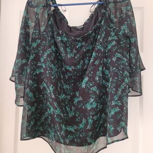 a.n.a Black and Green Leaf Print Blouse